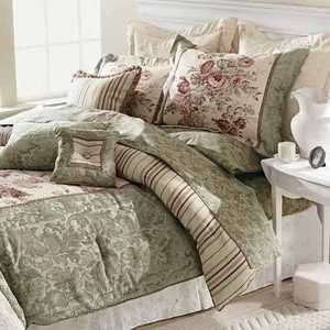  Waverly Keepsake Rose Queen Comforter Set 14 Pc Sage Bed 