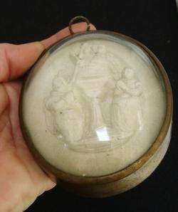 Antique FRENCH MEERSCHAUM Virgin JESUS Glass Dome Brass  