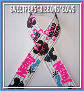 Mr&Miss Mouse Nerd Nerds ROCK grosgrain ribbon 4 Bows 5 yards 