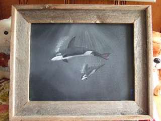 Original Orca Whale Oil Painting Canvas Driftwood Frame  