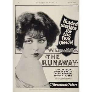  1926 Ad Clara Bow Runaway William DeMille Silent Film 