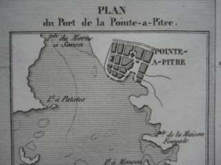   1835 Map GUADELOUPE French West Indies Marie Galante Pointe à Pitre