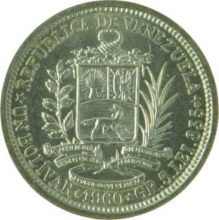 1960   Gem BU   Venezuela   Bolivar   Silver   Coin   8151  