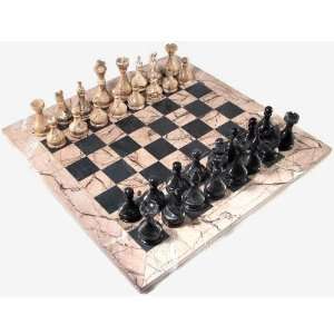  16 Black and Marina Marble Chess Set with Marina Border 