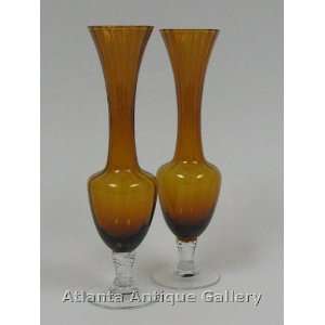  Pair of Venetian Hand blown Fluted Vases