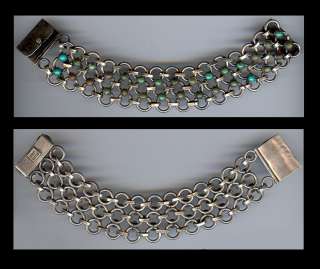 WEIGHTY VINTAGE MEXICO STERLING SILVER TURQUOISE LINK BRACELET  