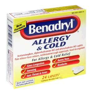  Benadryl Allergy & Cold Relief, 24 Count Caplets Health 