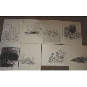   of (8) World War 2/II Drawings Prints of Pacific War