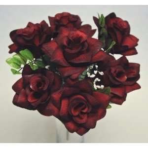  3 BLACK RED Open Rose M.P Silk Flower Bushes Bouquets 
