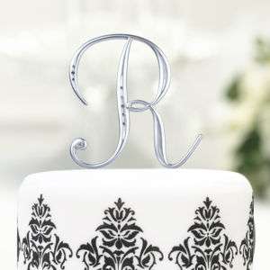 NEW Silver Satin Rhinestone Cake Top Wedding Monograms  