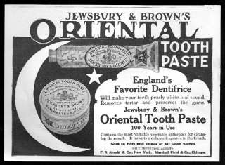 Oriental Toothpaste Tube Jar Cresent Moon 1907 Print AD  