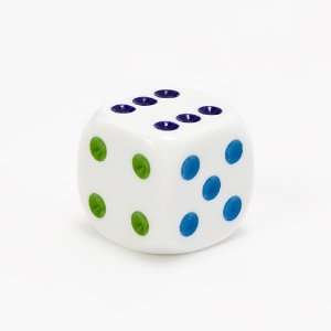   Round Cornered Opaque Dice, White w/Multi colored Spots Toys & Games