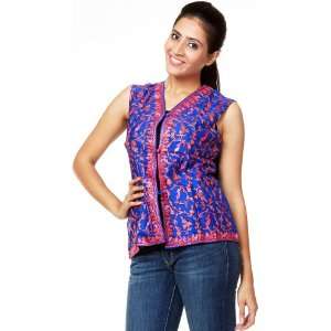 True Blue Waistcoat from Kashmir with Air Embroidery All Over   Pure 