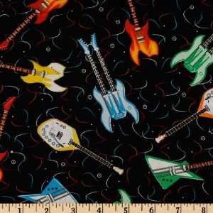  44 Wide Rock Star Hero Guitars Black Fabric By The Yard 