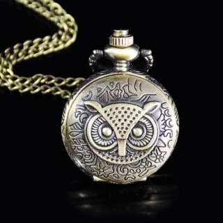   Lady Women Necklace Analog Pocket Watch Clock Quartz Night Owl Vintage
