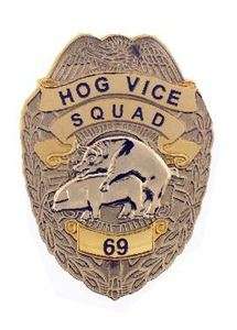 80s HOG VICE SQUAD police badge pin BIKER PIG VICTORY  