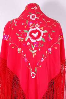 Classic Red Flamenco Embroidery Piano Shawl   Manton  