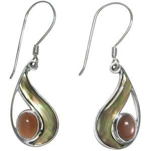   Peach Moonstone & Elegant Shell Dangle Earrings by Sajen Jewelry
