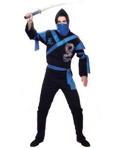 Dragon Ninja Warrior Adult Costume Blue Samurai Karate  