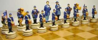 CIVIL WAR US North vs South chess set 17 Burlwood Board  