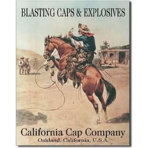  California Cap Company Blasting Explosives Cowboy Tin Sign 
