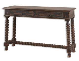 Two Drawer Ditressed Walnut Finish Console Sofa Table  