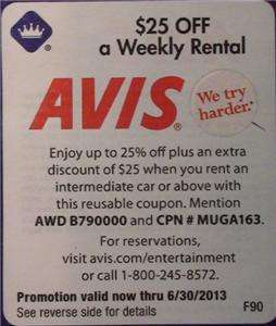 AVIS car rental coupon rent a car AVIS coupon $25 off weekly rental 