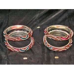 Gift for Mom  4p Indian Bangles Falu Red Lac Beaded Bangles Kangan 