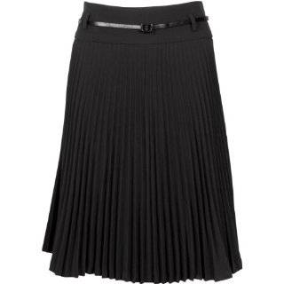 Knee Length Pleated A Line Skirt with Skinny Belt