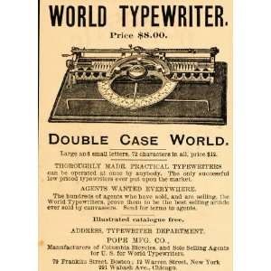  1888 Vintage Ad World Typewriter Upper Lower Case Pope 