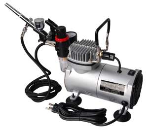   Gravity Feed Airbrush Kit with Single Cylinder Piston Compressor