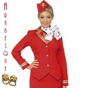 RED AIR HOSTESS STEWARDESS FANCY DRESS COSTUME 8 10  