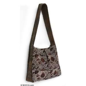 Cotton and leather shoulder bag, Batik Bouquet  Kitchen 