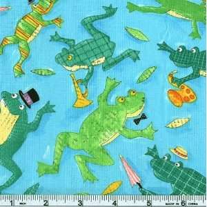  45 Wide Animals Gone Wild Froggies Aqua Fabric By The 