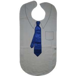 Frenchie Mini Couture Mens Adult Bib, White with 3D Applique Blue Tie