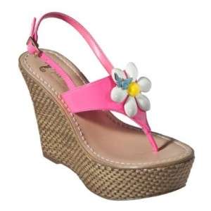 MISS TRISH Capri Target Pink Daisy Flower Wedge Sandals  