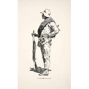 1898 Lithograph Spanish American War Soldier Uniform Military Gun 