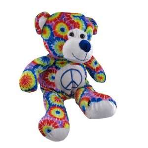  17 Inch Tie Dye Peace Sign Plush Teddy Bear Toys & Games