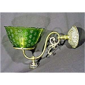  Antique Brass Wall Sconce Gas Art Glass Shade
