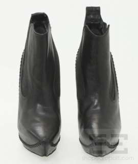 Alexander McQueen Black Leather Point Toe Platform Ankle Boots Size 38 
