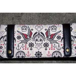  Loungefly Skulls, Sparrows, Red Hearts, Tan Wallet 