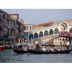  Gondolas along Grand Canal by Rialto Bridge, Venice, Italy 
