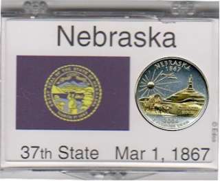   Silver Nebraska Statehood Quarter with State Flag Display Case  