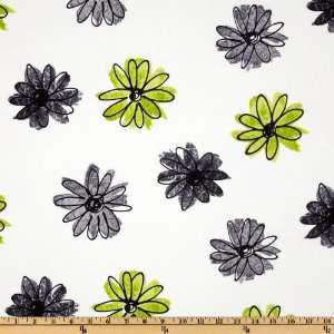  44 Wide Fantasia Large Mod Florals White/Lime Fabric By 