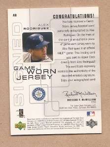 2000 UD PROS & PROSPECTS RARE JERSEY/ AUTO ALEX RODRIGUEZ 6/9 