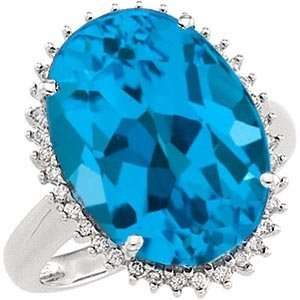  14k White Gold Swiss Blue Topaz and Diamond Ring, Size 14 