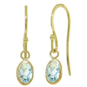    14k Gold Fish Hook Earrings with Genuine Aquamarines Jewelry