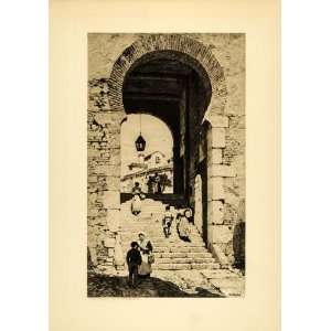 1905 Photogravure Moorish Archway Toledo Spain Stairway Architecture 