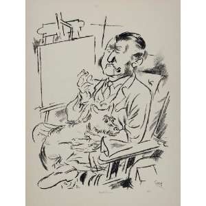  1939 George Grosz Self Portrait Artist Pipe Dog Print 