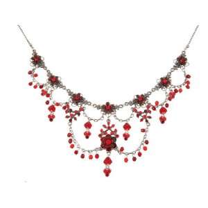 Necklace Made With Beaded Chains Ornamented With Hand Painted Flowers 